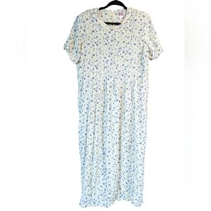 Vintage 90s Tie Back Blue Floral Print Cotragcore Maxi Prairie Dress Size 14